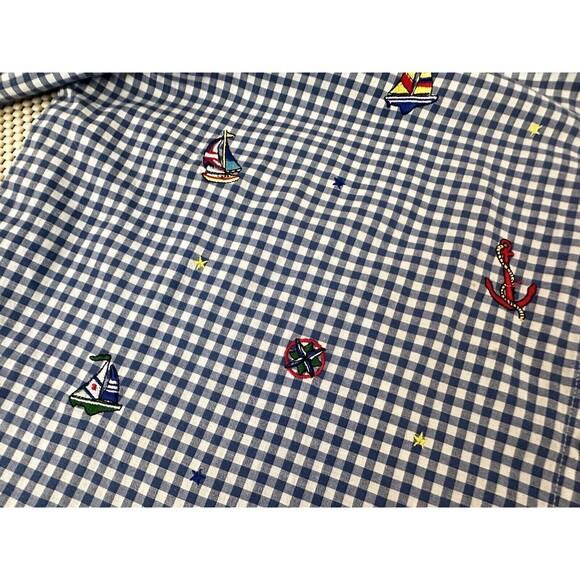 VINTAGE Teddi 1X Womens Top Button Shirt 80s Shoulder Pads Sail Boats GRANNYCORE - Picture 5 of 14